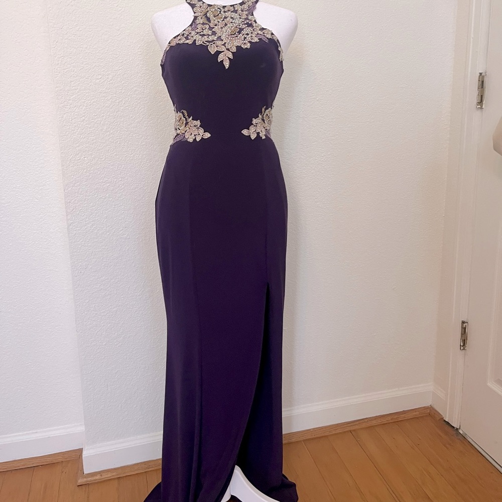 Purple Halter Evening Gown